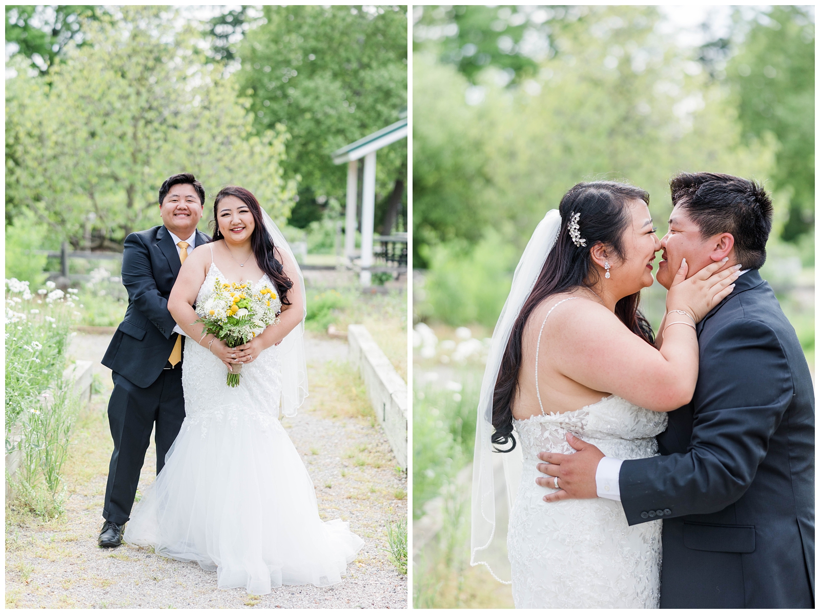 Bride and groom portraits on college campus
