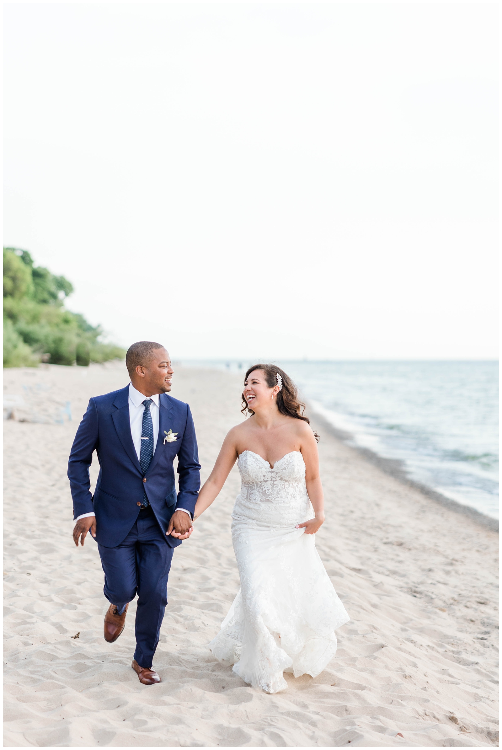 Bride and groom portraits on Lake Michigan