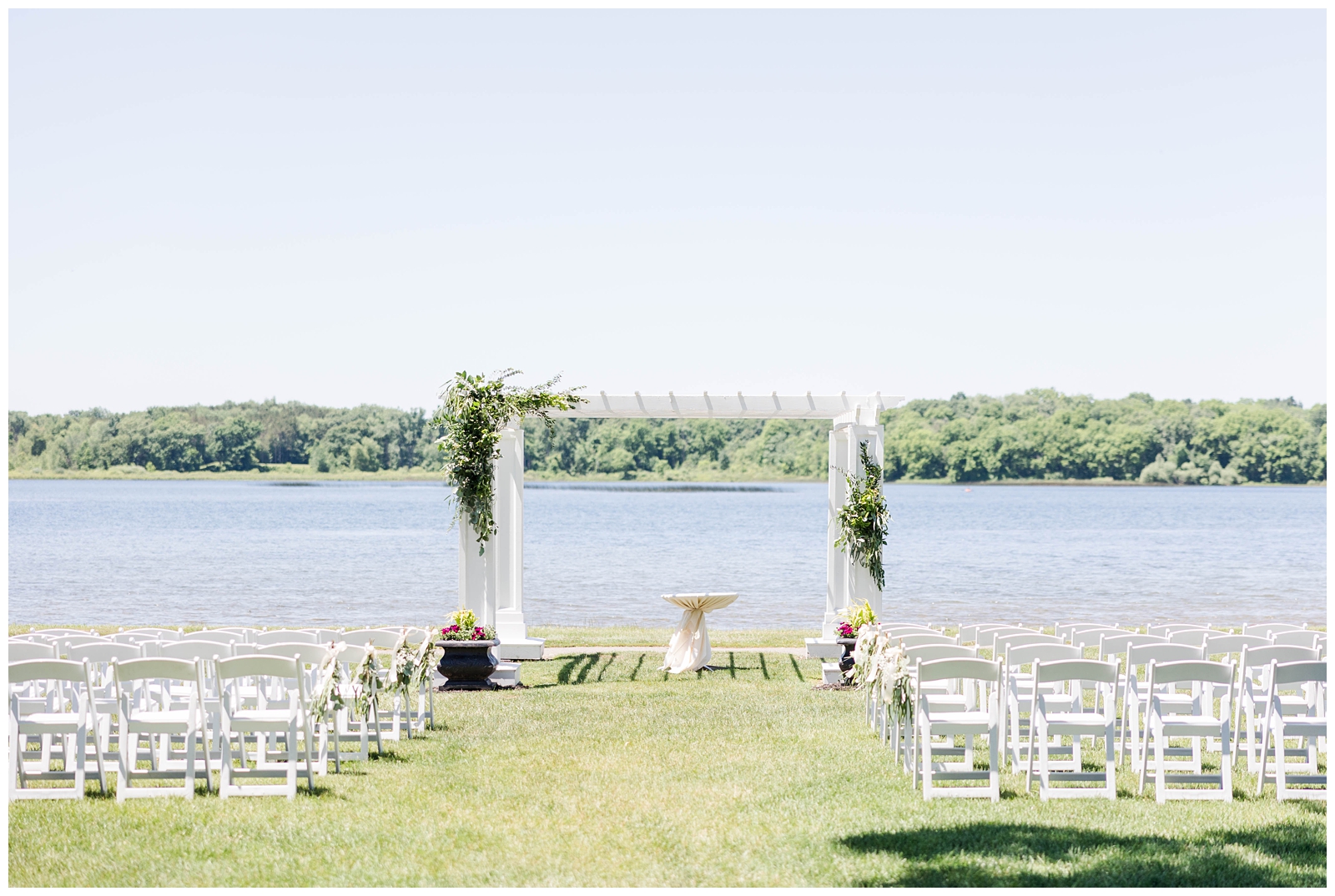 Outdoor lakeside wedding ceremony in Michigan