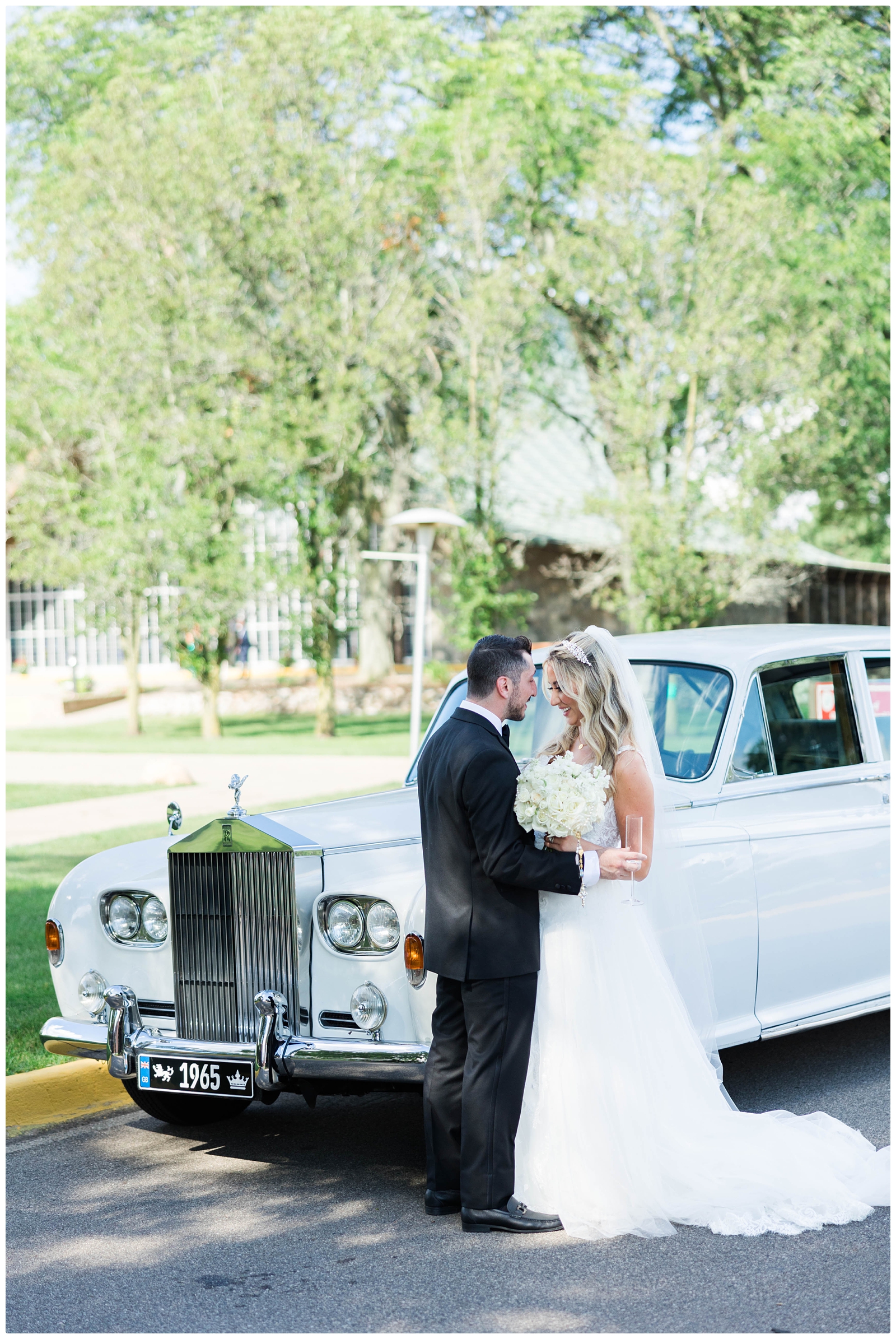 bride and groom photos at the henry hotel with vintage car
