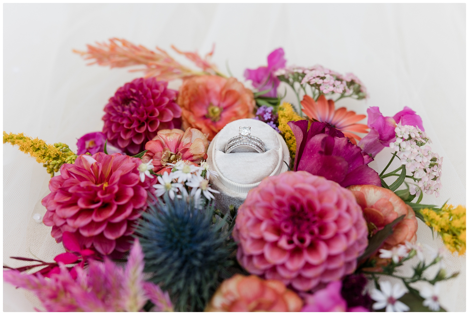 colorful wedding florals flat lay