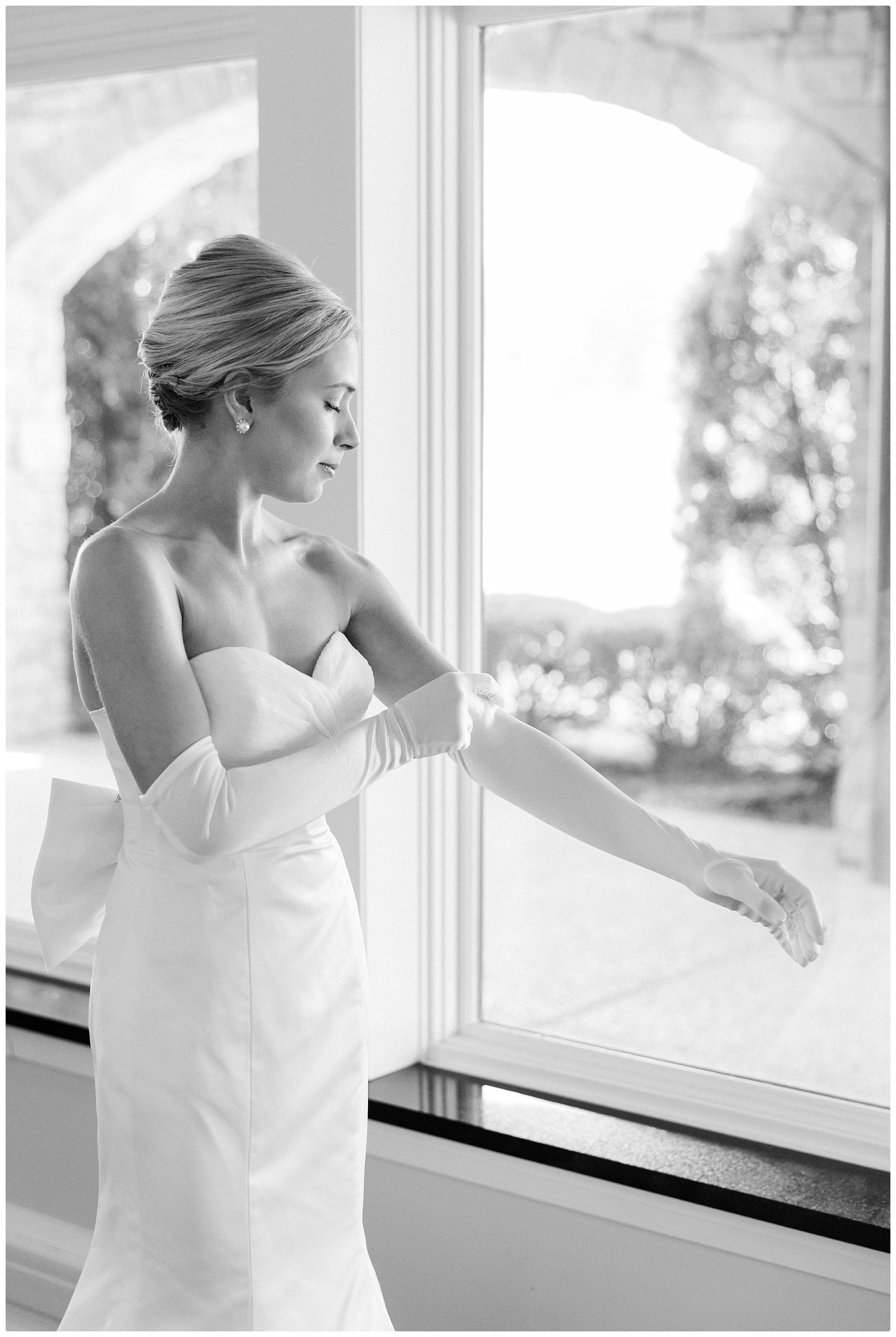 bride putting on gloves