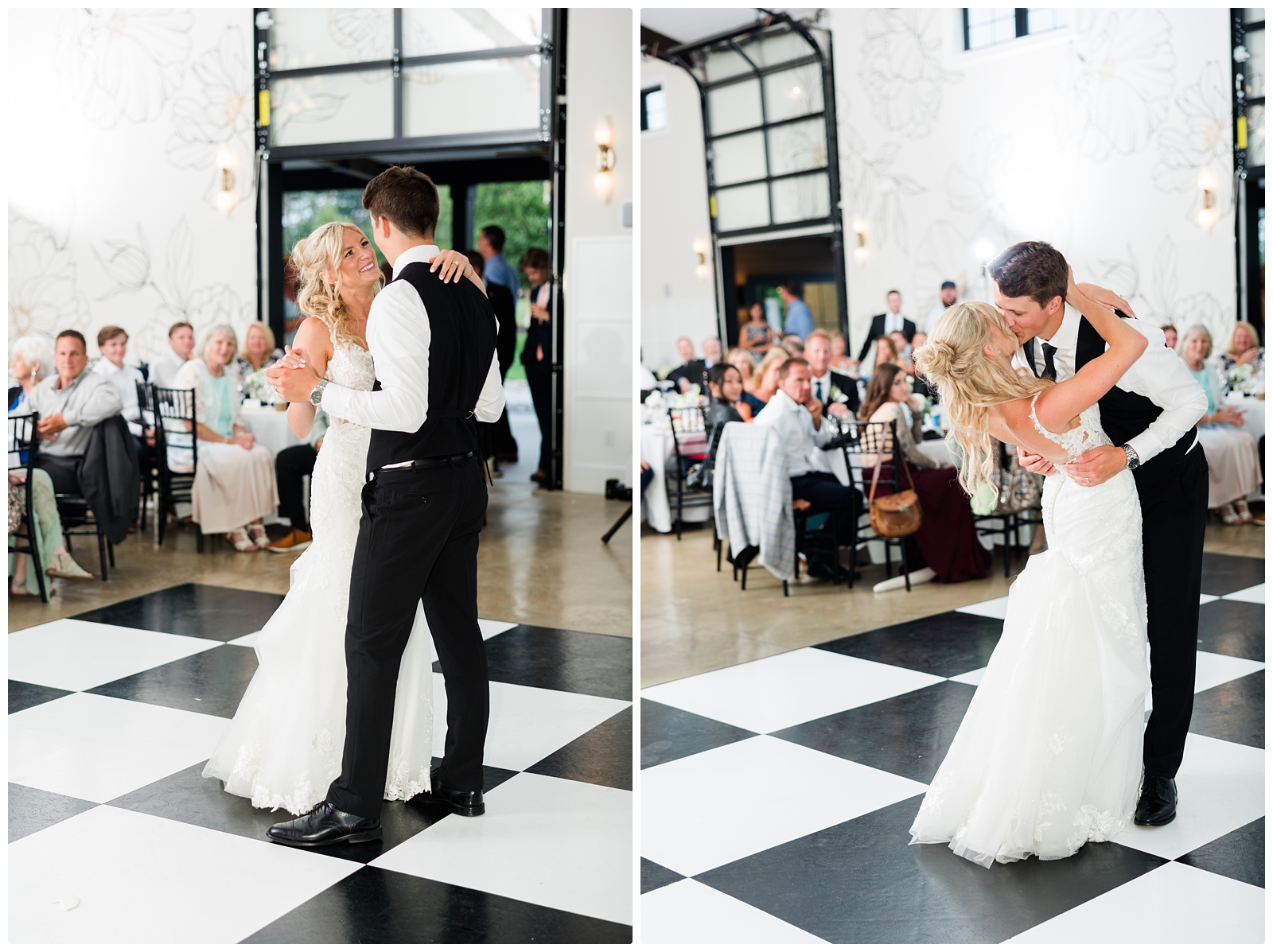 White Birch Wedding Barn wedding reception bride and groom first dance